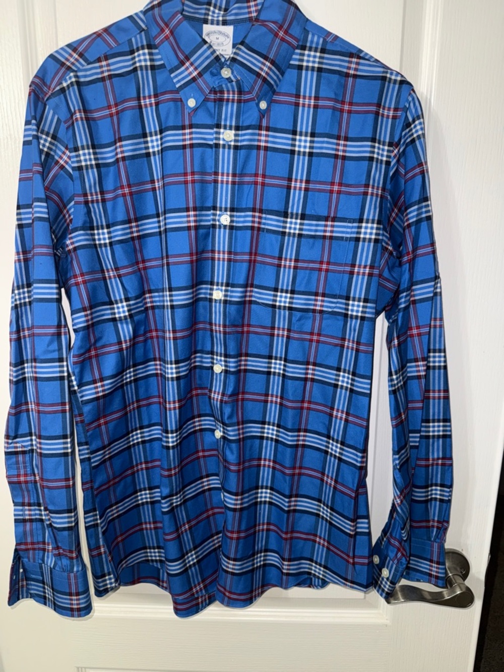 Brooks Brothers Blue Plaid Button-Down Shirt with Red Accents
